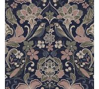 World of Wallpaper Papier peint texturé à motifs floraux sur le thème folklorique, finition mate, pour salon et chambre à coucher - Bleu marine/rose/vert olive 946104