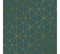 World of Wallpaper Prisme de Métro Triangle Géométrique Papier Peint - Vert émeraude et Or WOW037