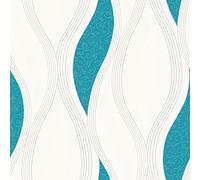 World of Wallpaper Texturé en relief, turquoise/blanc/argent (E62001)