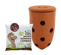 WORMacotta | Lombricomposteur 1,1L en Terre Cuite à enterrer | 250gr de vers de Compost | Transformez Votre jardinière en lombricomposteur | Compostez Vos déchets organiques