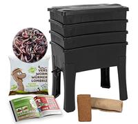 WormBox I Worm Café, Lombricomposteur 3 Plateaux I 500gr de vers de Compost I Kit Complet I Grande capacité 96 litres