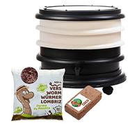 WORMbox | Lombricomposteur 2 Plateaux Ivoire + 250gr de vers de Compost + 1 Bloc Coco | 32 litres | Compostez Vos déchets organiques, Les vers de Terre/lombrics produisent du lombricompost