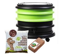WORMbox | Lombricomposteur 2 Plateaux Vert Anis + 500gr de vers de Compost + 1 Bloc Coco | 32 litres | Compostez Vos déchets organiques, Les vers de Terre/lombrics produisent du lombricompost