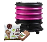 WORMbox | Lombricomposteur 3 Plateaux Framboise + 250gr de vers de Compost + 1 Bloc Coco | 48 litres | Compostez Vos déchets organiques, Les vers de Terre/lombrics produisent du lombricompost