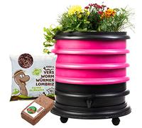 WORMbox | Lombricomposteur 3 Plateaux Fushia + Jardinière + 500gr de vers de Compost + 1 Bloc Coco | 48 litres | Compostez Vos déchets organiques, Les vers de Terre/lombrics/lombricompost