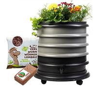 WORMbox | Lombricomposteur 3 Plateaux Gris + Jardinière + 250gr de vers de Compost + 1 Bloc Coco | 48 litres | Compostez Vos déchets organiques, Les vers de Terre/lombrics/lombricompost