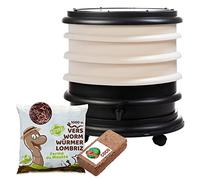 WORMbox | Lombricomposteur 3 Plateaux Ivoire + 500gr de vers de Compost + 1 Bloc Coco | 48 litres | Compostez Vos déchets organiques, Les vers de Terre/lombrics produisent du lombricompost