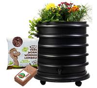 WORMbox | Lombricomposteur 3 Plateaux Noir + Jardinière + 500gr de vers de Compost + 1 Bloc Coco | 48 litres | Compostez Vos déchets organiques, Les vers de Terre/lombrics/lombricompost