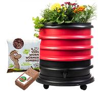 WORMbox | Lombricomposteur 3 Plateaux Rouge + Jardinière + 250gr de vers de Compost + 1 Bloc Coco | 48 litres | Compostez Vos déchets organiques, Les vers de Terre/lombrics/lombricompost