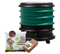WORMbox | Lombricomposteur 3 Plateaux Vert Foncé + 500gr de vers de Compost + 1 Bloc Coco | 48 litres | Compostez Vos déchets organiques, Les vers de Terre/lombrics produisent du lombricompost