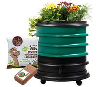 WORMbox | Lombricomposteur 3 Plateaux Vert Foncé + Jardinière + 250gr de vers de Compost + 1 Bloc Coco | 48 litres | Compostez Vos déchets organiques, Les vers de Terre/lombrics/lombricompost