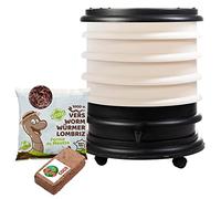 WORMbox | Lombricomposteur 4 Plateaux Ivoire + 500gr de vers de Compost + 1 Bloc Coco | 64 litres | Compostez Vos déchets organiques, Les vers de Terre/lombrics produisent du lombricompost
