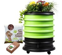 WORMbox | Lombricomposteur 4 Plateaux Vert Anis + Jardinière + 1kg de vers de Compost + 1 Bloc Coco | 64 litres | Compostez Vos déchets organiques, lombrics/lombricompost