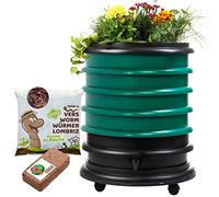 WORMbox | Lombricomposteur 4 Plateaux Vert Foncé + 500gr de vers de Compost + 1 Bloc Coco | 64 litres | Compostez Vos déchets organiques, Les vers de Terre/lombrics produisent du lombricompost
