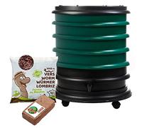 WORMbox | Lombricomposteur 4 Plateaux Vert Foncé + 500gr de vers de Compost + 1 Bloc Coco | 64 litres | Compostez Vos déchets organiques, Les vers de Terre/lombrics produisent du lombricompost