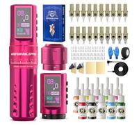 WORMHOLEPRO Wormhole Pro Kit de 80 pistolets de tatouage avec 7 coups réglables, alimentation de rechange de capacité de 1800 mAh, affichage LED numérique, 20 aiguilles de tatouage - Rose