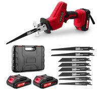 Worshow Scie Sabre Sans Fil 21V, 0-4000 RPM Scie Sabre à Batterie à Vitesse Variable avec 2 x 2.0Ah Batteries, Scie a Bois avec 8 Lames pour Couper le PVC/Bois/Métal - Rouge