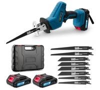 Worshow Scie Sabre Sans Fil 21V, 0-4000 RPM Scie Sabre à Batterie à Vitesse Variable avec 2 x 2.0Ah Batteries, Scie a Bois avec 8 Lames pour Couper le PVC/Bois/Métal - Bleu