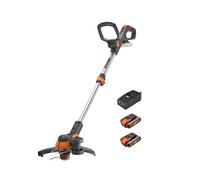 WORX 20V Coupe-Bordures et Dresse-Bordures sans Fil WG163E.3, PowerShare, Diamètre de Coupe 30 cm, Tête Inclinable à 90°, Poignée et Manche Réglables, 2 Batteries 2Ah et 1 Chargeur Inclus