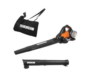 WORX Aspirateur-Souffleur Brushless 40V WG583E.9 | Fonction 2-en-1, vitesse jusqu'à 335 km/h, harnais, sac collecteur et compatible PowerShare