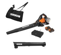 WORX Aspirateur-Souffleur sans Fil Brushless 40V WG583E, 2 en 1, Vitesse de 335km/h, 2 Modes de Vitesses pour Plus d'efficacité, Livré avec Harnais et Sac, 2 Batteries 4Ah et Chargeur Double