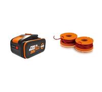 WORX - Batterie Powershare Pro au Lithium-ION 20V - 4Ah - WA3644 & Lot de 2 Bobines de Fil - Coupe de 3m - Compatible avec Les Débroussailleuses