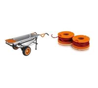 WORX - Brouette 8 en 1 - Brouette, Chariot à roulettes, Chariot Prolongé, Diable & Lot de 2 Bobines de Fil - Coupe de 3m - Compatible avec Les Débroussailleuses et Coupe-Bordures WORX 20V