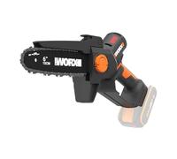 WORX Élagueuse Mini Tronçonneuse sans fil 20V WG327E.9, guide de 15 cm, moteur brushless, lubrification et tension automatique, compacte et ergonomique, livrée sans batterie ni chargeur