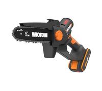 WORX Élagueuse Mini Tronçonneuse sans fil 20V WG327E, guide de 15 cm, moteur brushless, lubrification et tension automatique, compacte et ergonomique, livrée avec batterie et chargeur