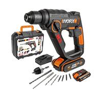 WORX Marteau perforateur sans fil 20V H3 WX390.1, percer, visser, perforer tous les matériaux, 1,2J, mandrin 13 mm, livré avec 2 Batteries 2Ah, Chargeur et Accessoires forets et embouts de vissage