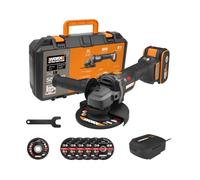 WORX Meuleuse d'angle Brushless 20V WX814.2 Ø125 mm | Moteur Brushless 2.0, frein électrique, anti-rebond, 3 vitesses, disque 125 mm, livré avec 7 disques, batterie 4Ah, chargeur