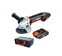 Worx Meuleuse d'angle sans fil WX800 avec 2 batteries 20V/2,0 Ah, chargeur et coffret