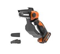 WORX Mini Tronçonneuse sans fil 20V WG324E | Guide 12 cm, idéale pour l'élagage, protection renforcée et batterie 2 Ah incluse