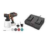 WORX Nitro - Pistolet à Peinture sans Fil Brushless 20V - WX020.9 & Chargeur Double 20 V Li-ION 2.0 A à 5Ah- WA3772