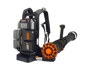 WORX NITRO WG572E Souffleur à feuilles 80 V (4 x 20 V/4000 mAh) avec sac à dos sans fil et unité d'alimentation BASECAMP