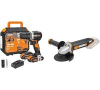 WORX - PACK ESSENTIEL BRICO - Perceuse Visseuse Brushless sans Fil - ⌀13mm 60Nm + Meuleuse sans Fil 20V - ⌀ 125 mm - WX102 & WX803.9 (Livrée avec 2 Batteries et Chargeur)