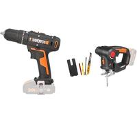 WORX - PACK PETITS PRIX BRICO - Perceuse visseuse à percussion 50Nm + Scie sauteuse sans fil 20V ⌀50 mm - WX370.9 et WX550 (Livrée sans Batterie ni Chargeur)