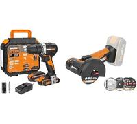 WORX - PACK PETITS PRIX BRICO - Perceuse Visseuse brushless - ⌀13mm 60Nm + Mini Meuleuse sans Fil 20V - ⌀76 mm - WX102 & WX801.9 (Livrée avec 2 Batteries et Chargeur)