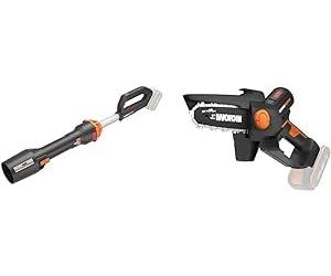 WORX - Pack Petits Prix Jardin - Souffleur de Feuille - 209km/h, 696 m³/h + Mini Tronçonneuse sans Fil 20V - Lame de 12 cm - WG543E.9 & WG325E.9 (Livré sans Batterie ni Chargeur)