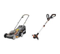 WORX - Pack Tondeuse à Gazon 2 * 20V WG743E - Jusqu'à 500 m² - Ø40 cm + Coupe-Bordures 20V WG163E.9 - Ø30cm (kit livré avec 2 Batteries et Chargeur Double)