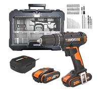 WORX Perceuse à percussion sans fil 20V WX370.2 | Outil 3-en-1, couple 50 Nm, mandrin 13 mm, 2 batteries 2 Ah et 51 accessoires inclus