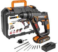 WORX Perceuse à percussion - WX390 SDS-plus - Perceuse 20V avec système de martelage pneumatique pour visser, percer et marteler - Energie de frappe 1,2 Joule - Avec batterie 2,0Ah Li-Ion, chargeur et