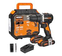 WORX Perceuse Visseuse sans Fil Brushless 20V WX102, Compacte et légère, Couple 60Nm, Mandrin 13mm, 2 vitesses, Lumière LED, Vissage et Dévissage, Livrée avec 2 Batteries 2Ah et Chargeur rapide