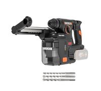 WORX Perforateur sans fil 20V WX387.9 | 2,0J, Brushless, Jusqu'à 22mm dans le Béton, Compact, Livré avec 3 forets et Système aspiration, Sans batterie ni chargeur