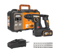 WORX Perforateur sans fil 20V WX387, énergie de frappe de 2,0J, moteur brushless, perçage et perforation, jusqu'à 22mm dans le béton, compact, livré avec batterie 4Ah, chargeur et accessoires