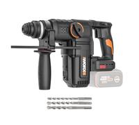 WORX Perforateur sans fil 20V WX389.9, énergie de frappe de 3,0J, moteur brushless, perçage, perforation, burinage, jusqu'à 28mm dans le béton, compact, livré avec 3 forets, sans batterie ni chargeur