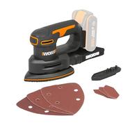WORX Ponceuse Triangulaire sans Fil 20V WX822.9, Idéale pour Poncer les Meubles en Bois, Portes, Coins, etc, Système Anti Vibration, Avec Accessoires, Sans Batterie ni Chargeur