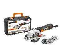 WORX Scie circulaire 480W WX439, Lame 120 mm, Profondeur de Coupe Jusqu'à 46 mm, Multimatériaux, Compacte et Ergonomique, Livrée Avec 3 Lames, Guide de Coupe et Adaptateur Aspirateur