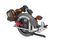 WORX Scie circulaire sans fil 40V WX533, lame de 190 mm, moteur brushless, réglage rapide de la profondeur de coupe, frein électrique, éclairage led, livrée avec 2 batteries, chargeur et accessoires