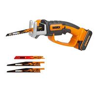 WORX Scie sabre sans fil 20V WG894E | Coupe jusqu'à 60 mm dans le bois et 10 mm dans l'acier, batterie 2 Ah et 3 lames incluses